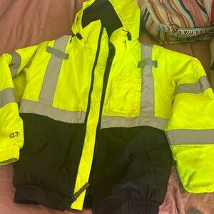 High-Visibility Yellow and Black men’s quilted puffer jacket